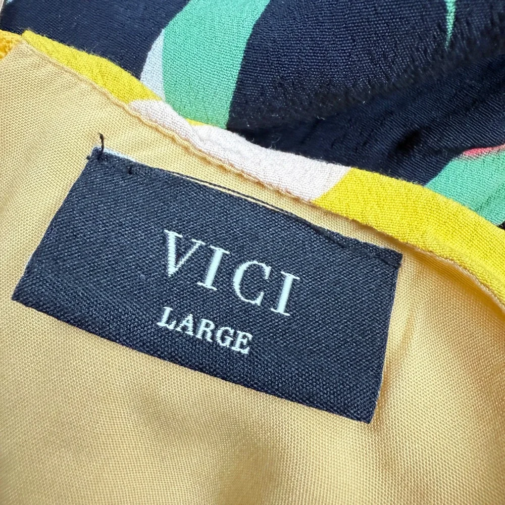 VICI Shift Dress Womens L Tropical Mini Summer AOP Colorblock Resort Art Pop